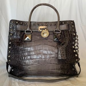 Michael Kors Large Hamilton Studded Grey Crocodile